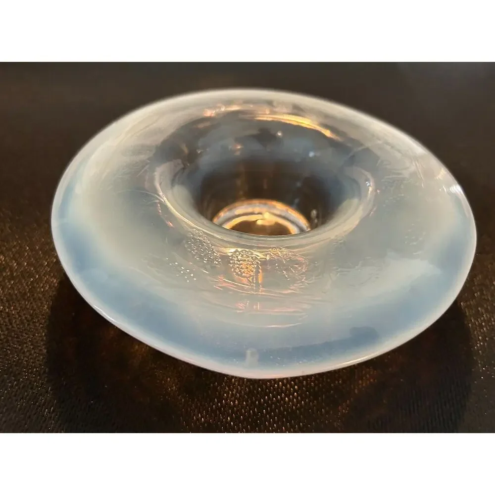 Antique Glass Foval Style Translucent Pearl Opalescent White Fluted Bowl 6 1/4